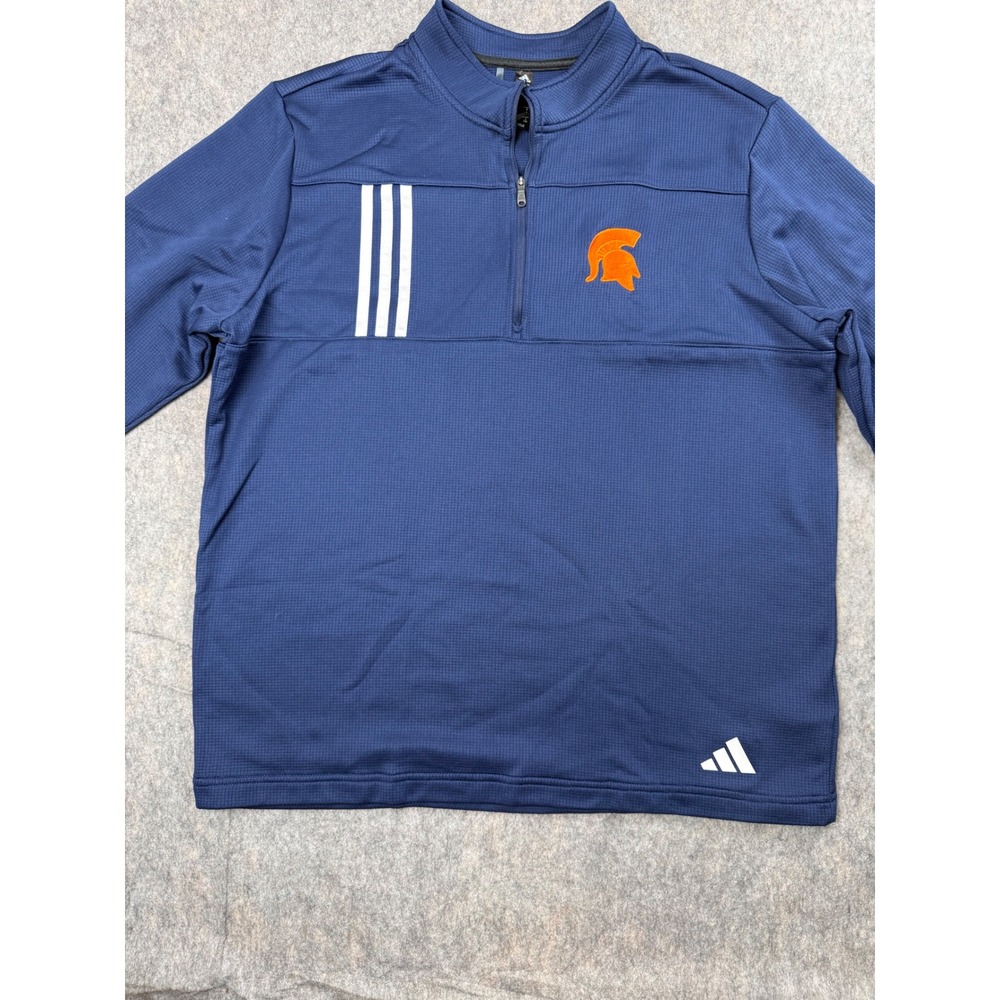 Adidas Mens Navy Blue Quarter Zip Pullover Spartan Logo Waffle Knit Large